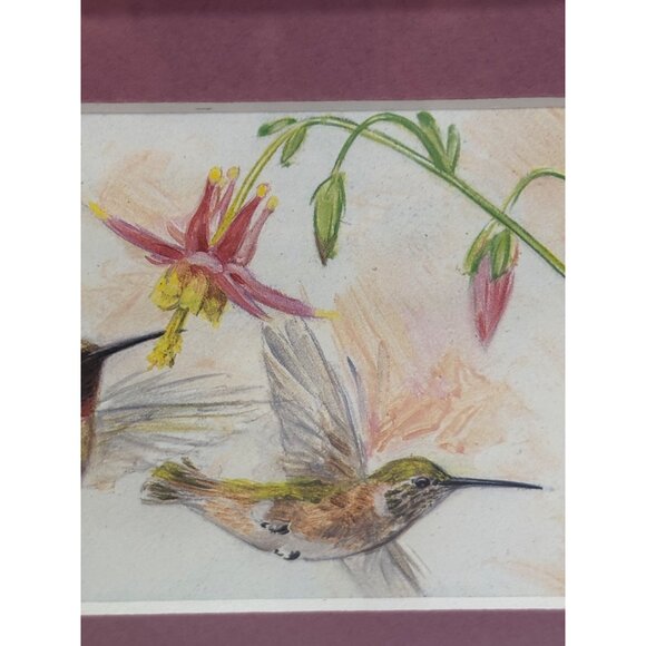 Vintage Gold Ornate Frame Hummingbird Artwork Matted Print - Picture 9 of 10